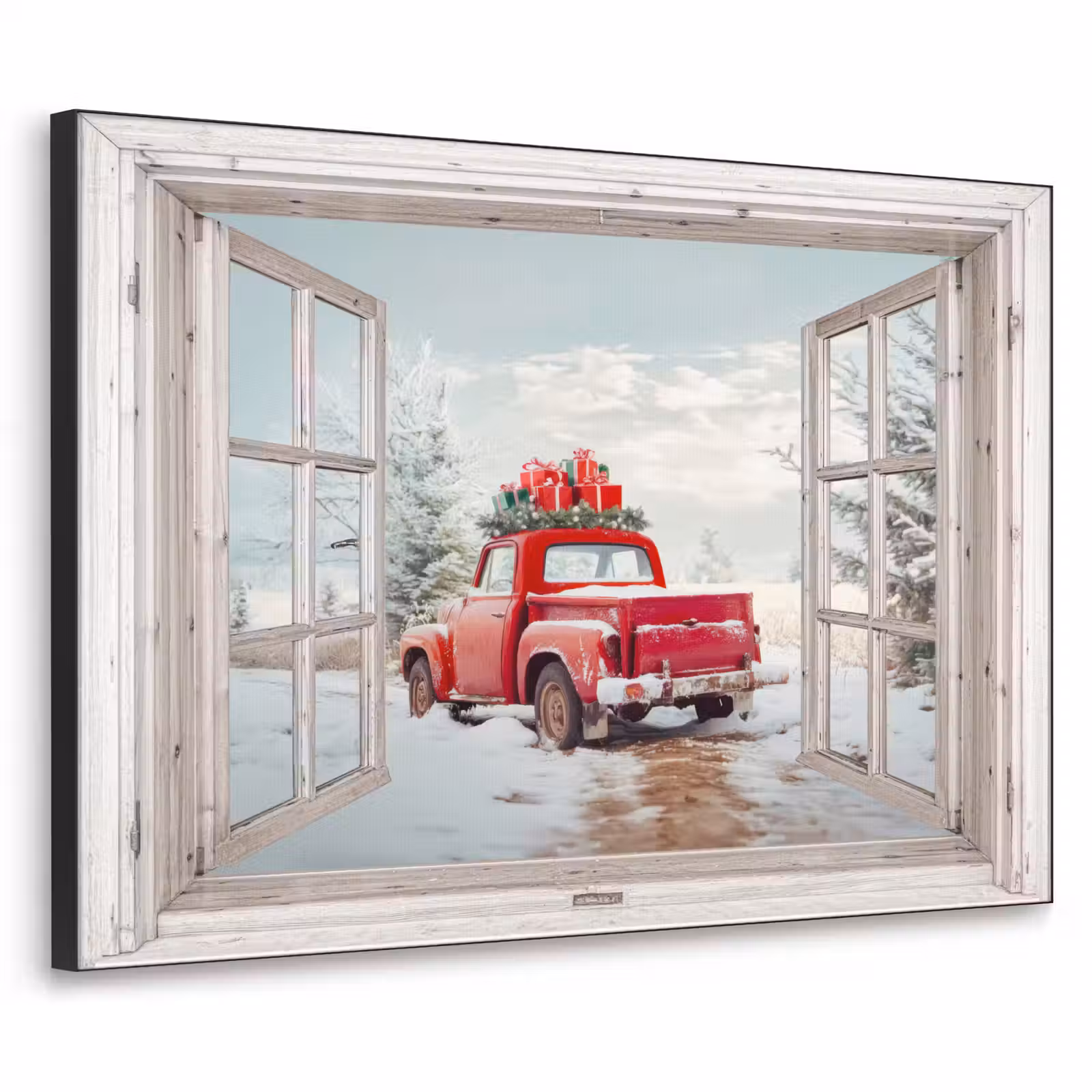 Art Frame - Auto - Rood - Cadeaus - Winter - Kerst - Doorkijk - Wit — 1