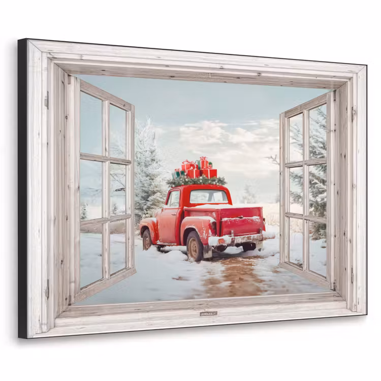 Art Frame - Auto - Rood - Cadeaus - Winter - Kerst - Doorkijk - Wit — 1