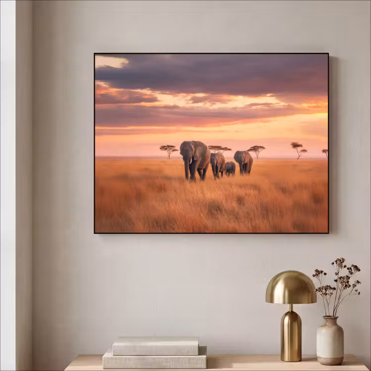 Art Frame - Groep olifanten - Open vlakte - Zon — 5