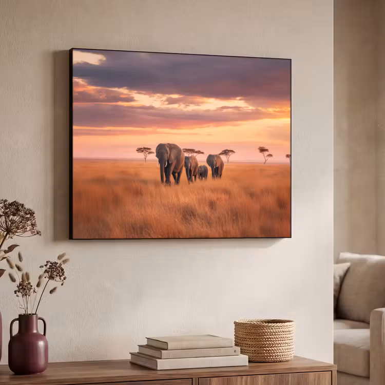 Art Frame - Groep olifanten - Open vlakte - Zon — 7