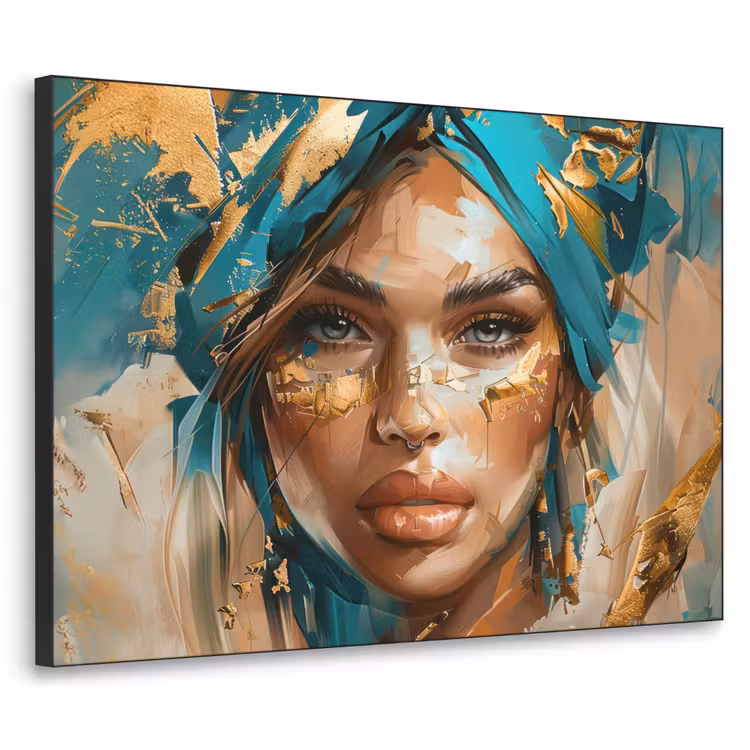 Art Frame - Vrouw - Portret - Goud - Luxe - Blauw — 1