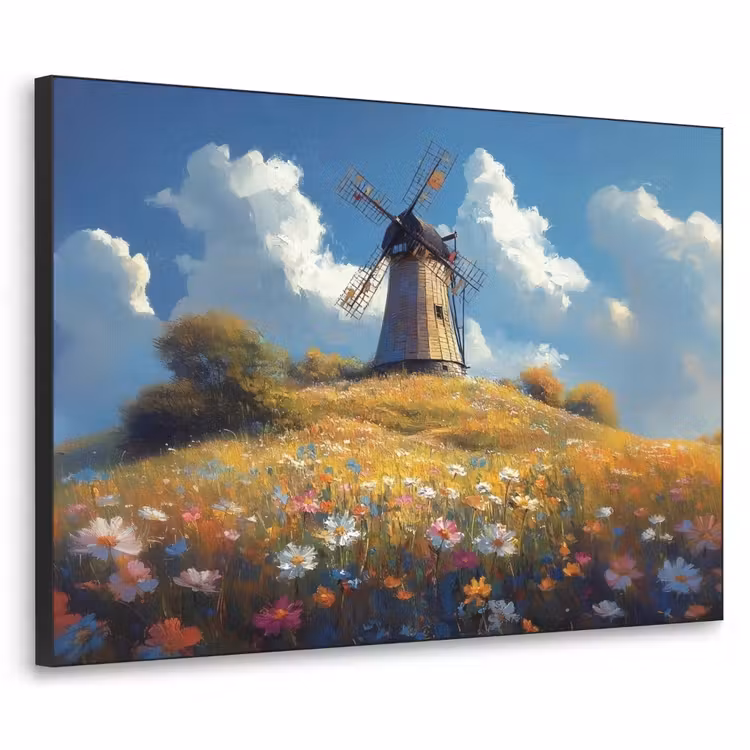 Art Frame - Windmolen - Heuvel - Bloemen - Kleurrijk — 1