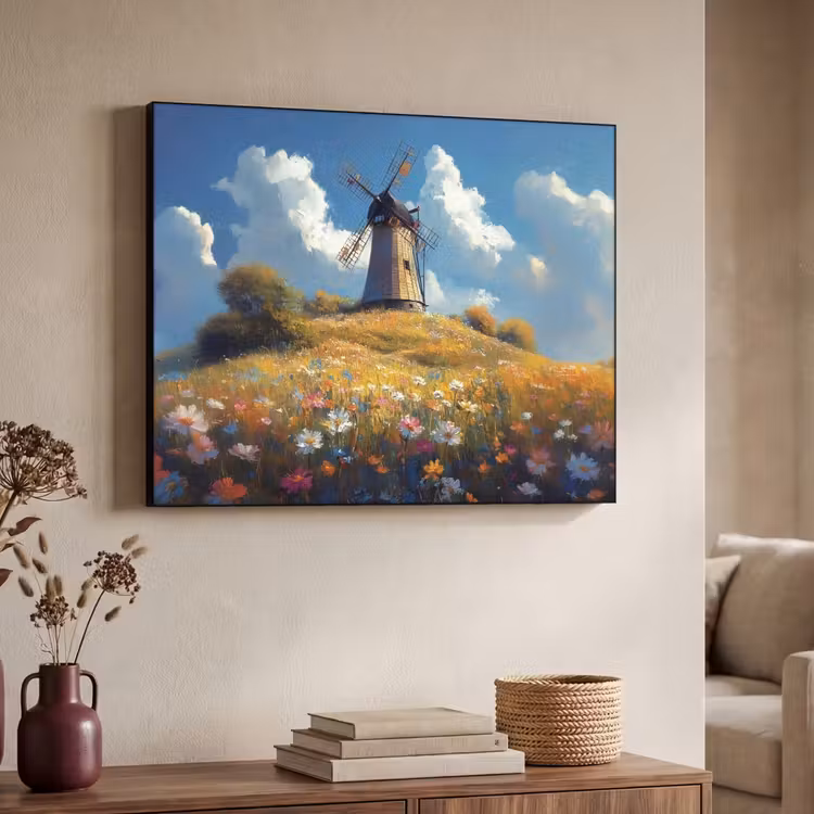 Art Frame - Windmolen - Heuvel - Bloemen - Kleurrijk — 7