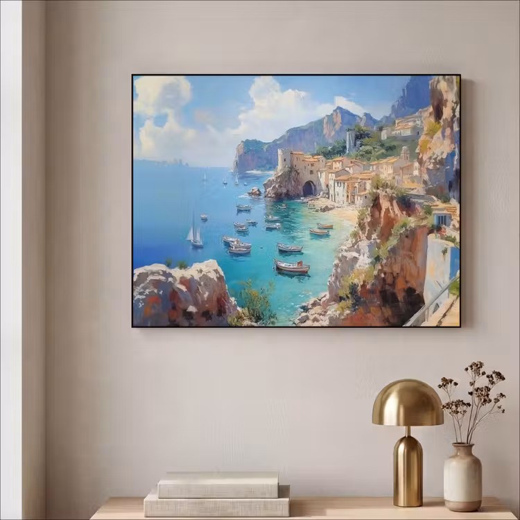Art Frame - Kustdorp - Schilderij - Rotsen - Boten — 5