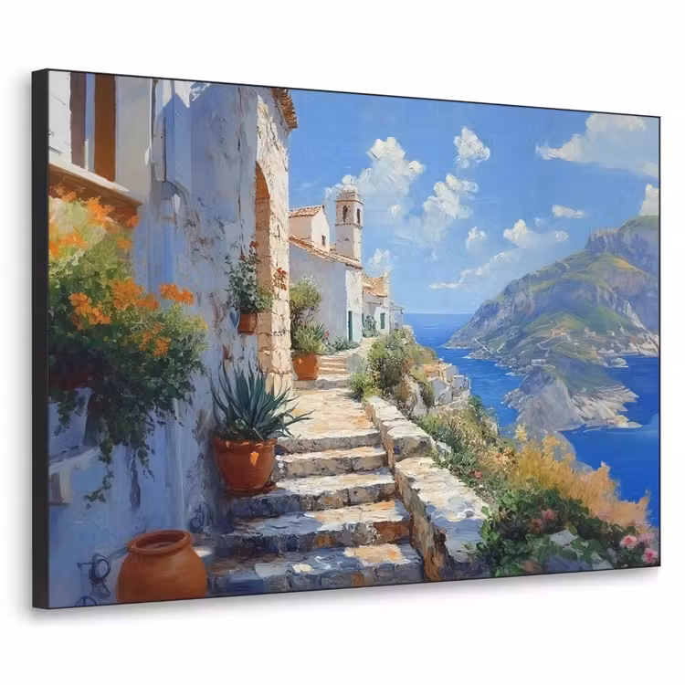 Art Frame - Trap - Huizen - Berglandschap - Zee — 1