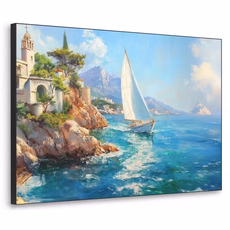 Art Frame - Zeilboot - Rotsen - Kust - Huizen — 1