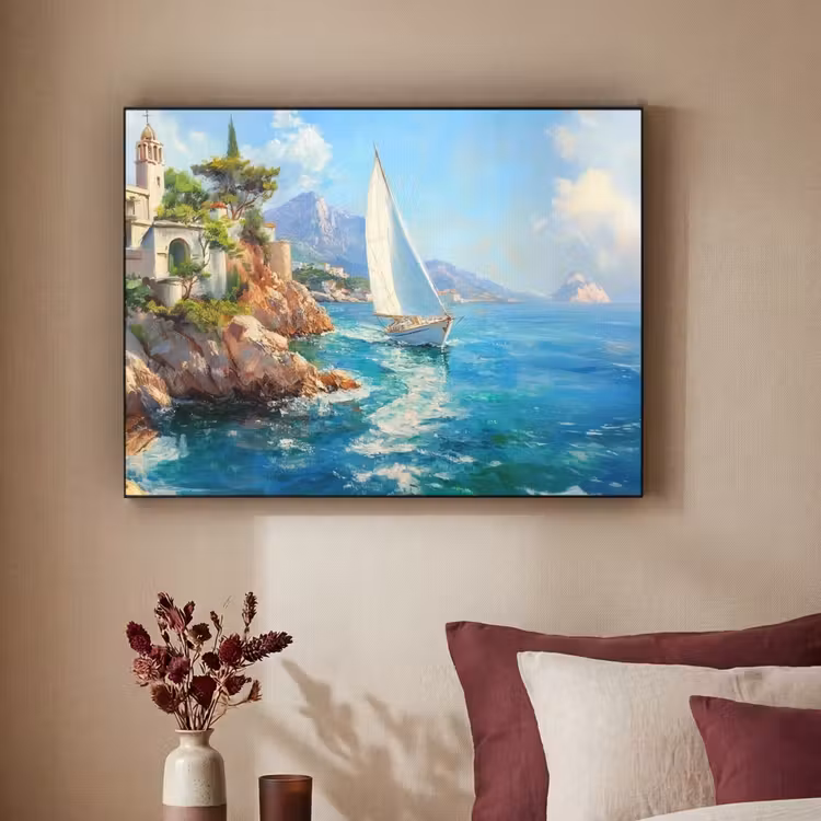 Art Frame - Zeilboot - Rotsen - Kust - Huizen — 3
