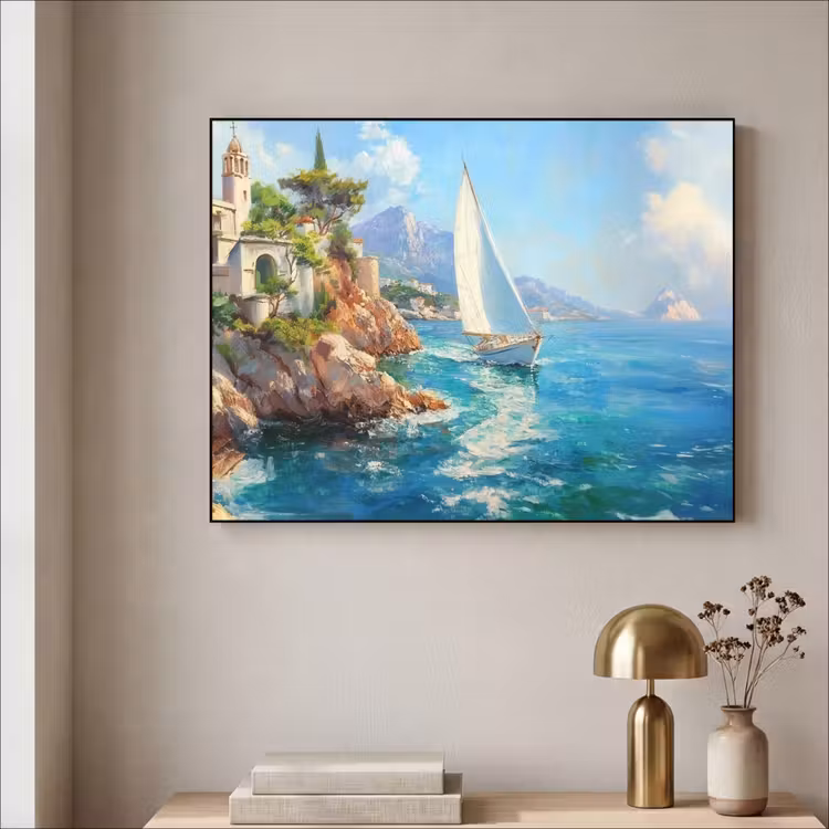 Art Frame - Zeilboot - Rotsen - Kust - Huizen — 5