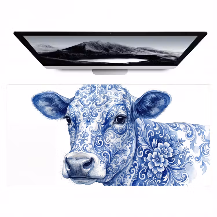 Bureau onderlegger - Illustratie - Koe - Blauw — 1