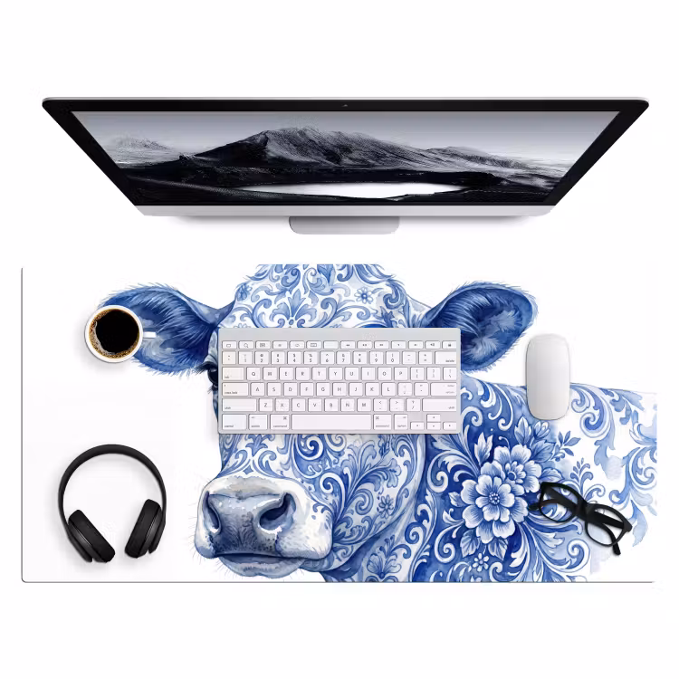 Bureau onderlegger - Illustratie - Koe - Blauw — 4