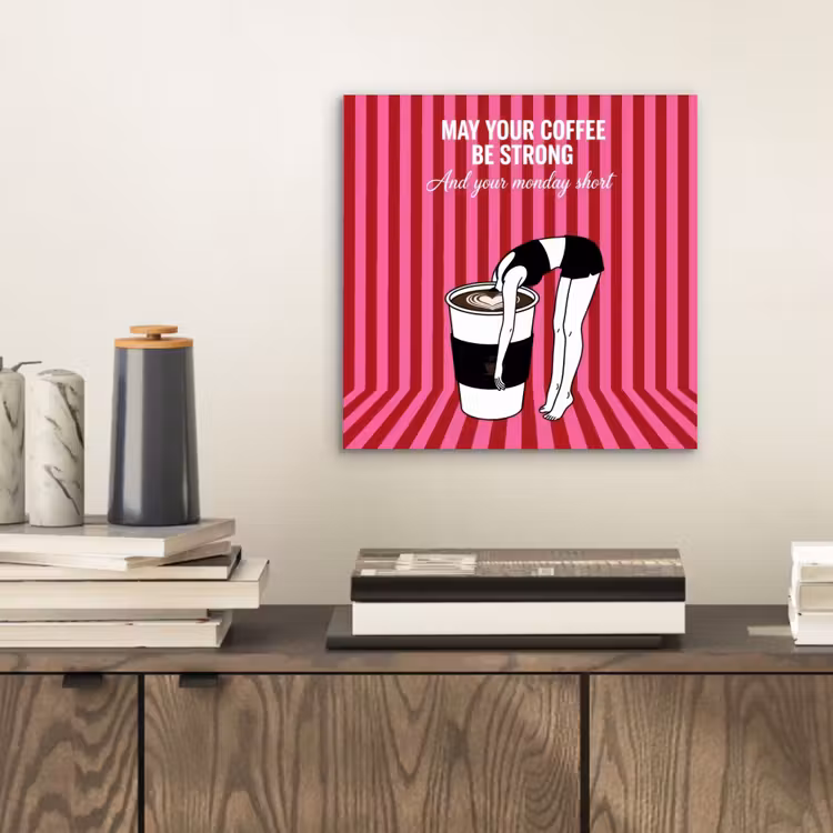 Aluminium schilderij - Roze - Strepen - Koffie - Maandag — 2