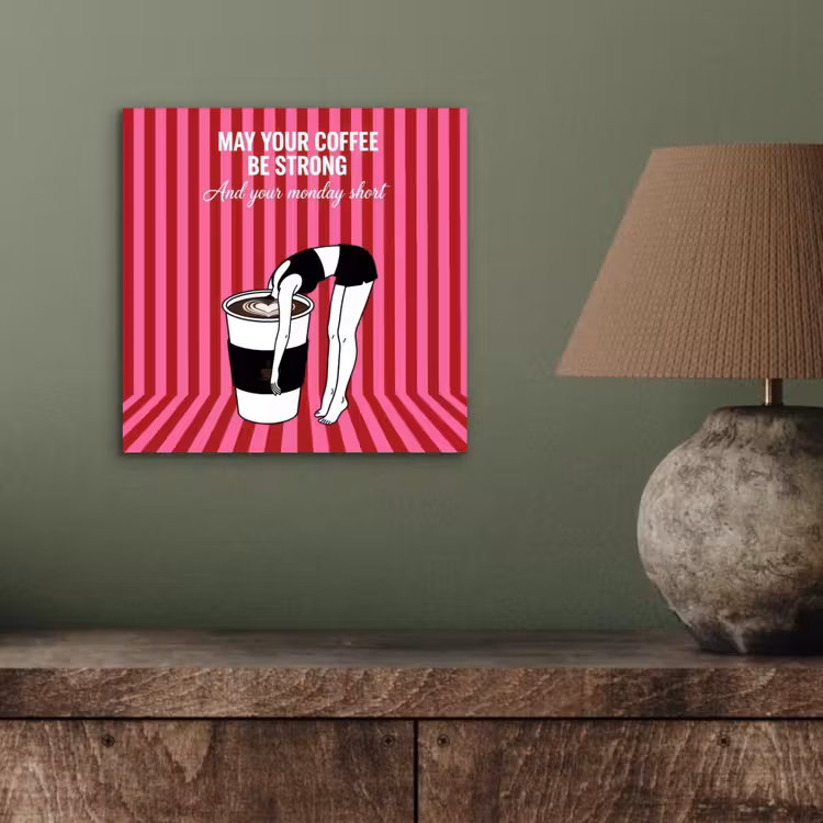 Aluminium schilderij - Roze - Strepen - Koffie - Maandag — 3
