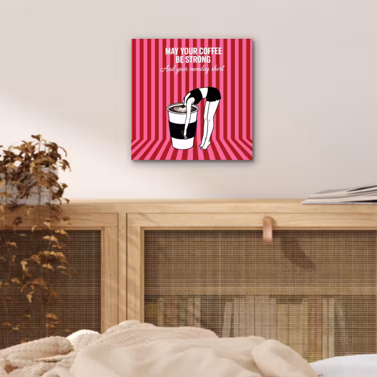 Aluminium schilderij - Roze - Strepen - Koffie - Maandag — 4