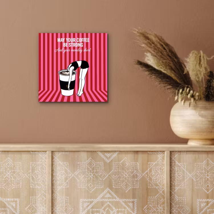 Aluminium schilderij - Roze - Strepen - Koffie - Maandag — 5