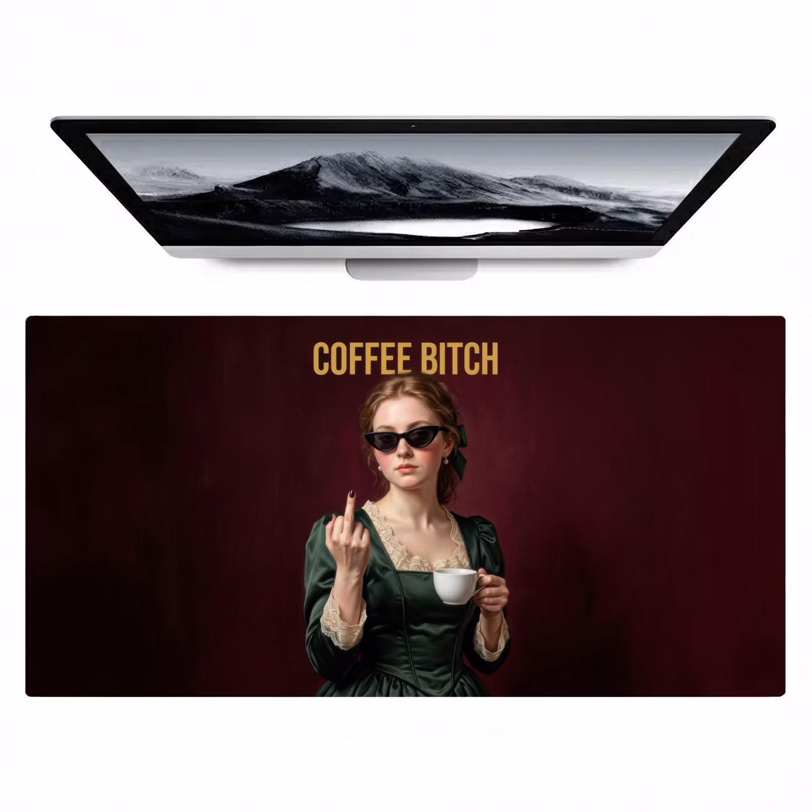 Bureau onderlegger - Vrouw met Zonnebril Koffiekopje — 1