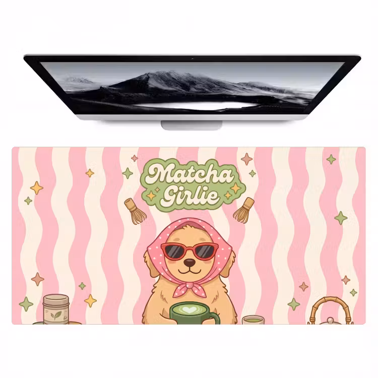 Bureau onderlegger - Hond met Zonnebril Matcha Roze