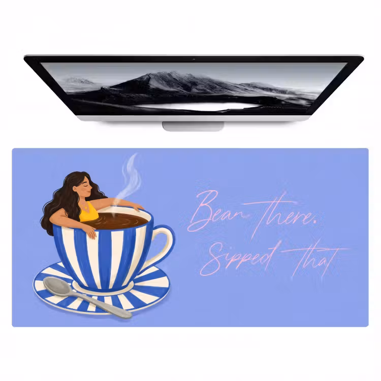 Bureau onderlegger - Vrouw in Koffiekopje Blauw