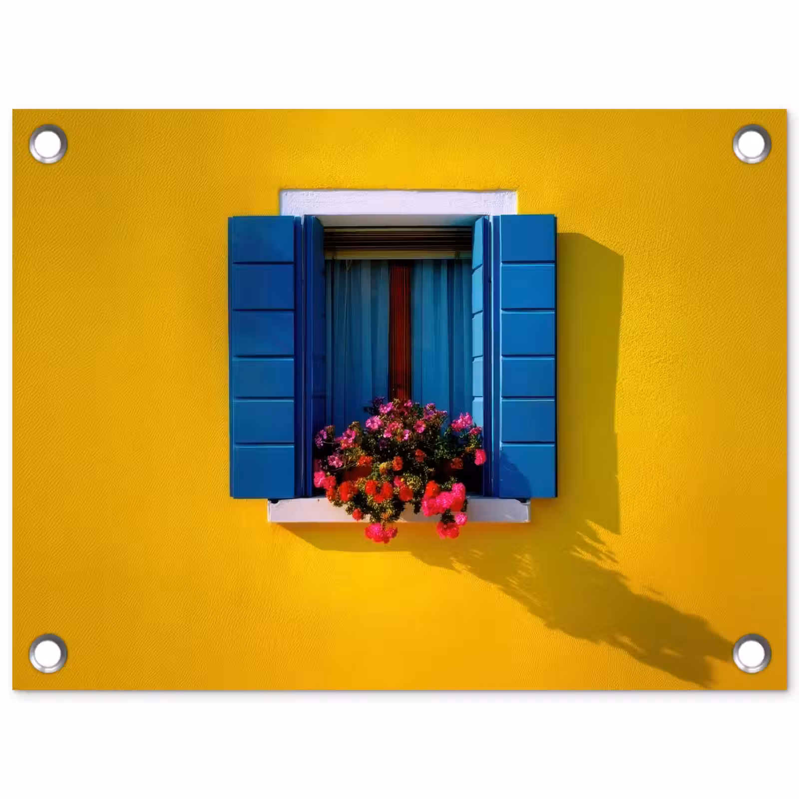Tuinposter - Raam - Bloemen - Gele muur — 1