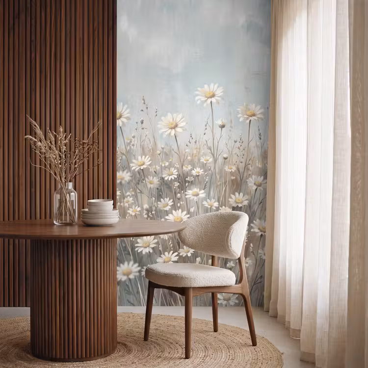 Behang - Madelief - Illustratie - Wit — 4