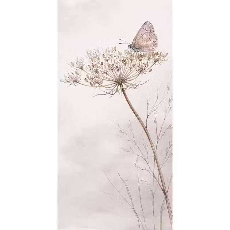 Behang - Vlinder - Bloem -Natuur - Beige — 2