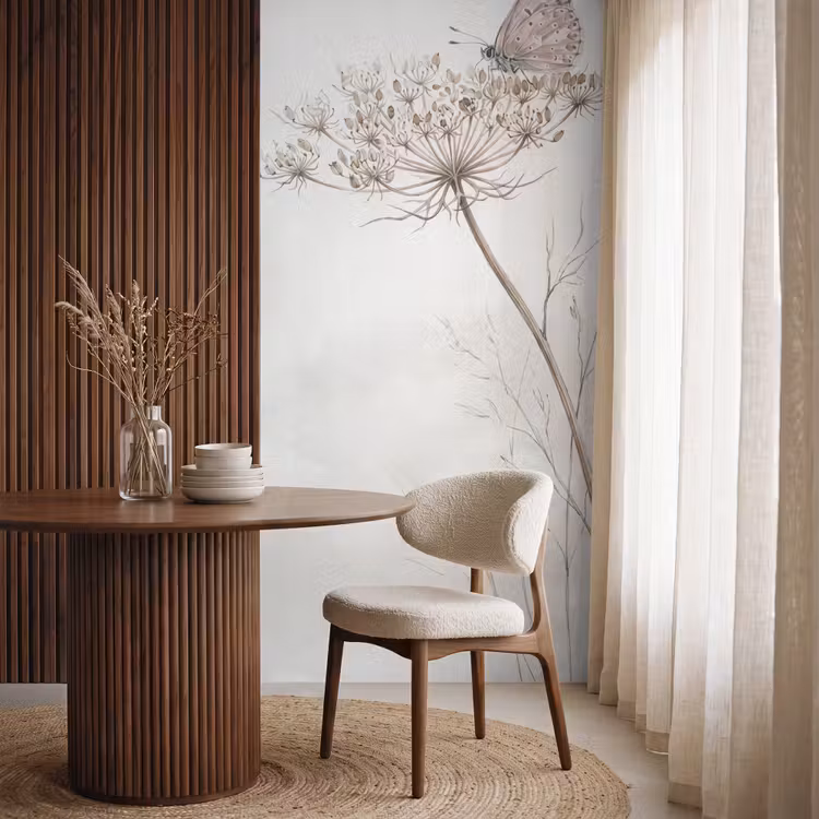 Behang - Vlinder - Bloem -Natuur - Beige — 4