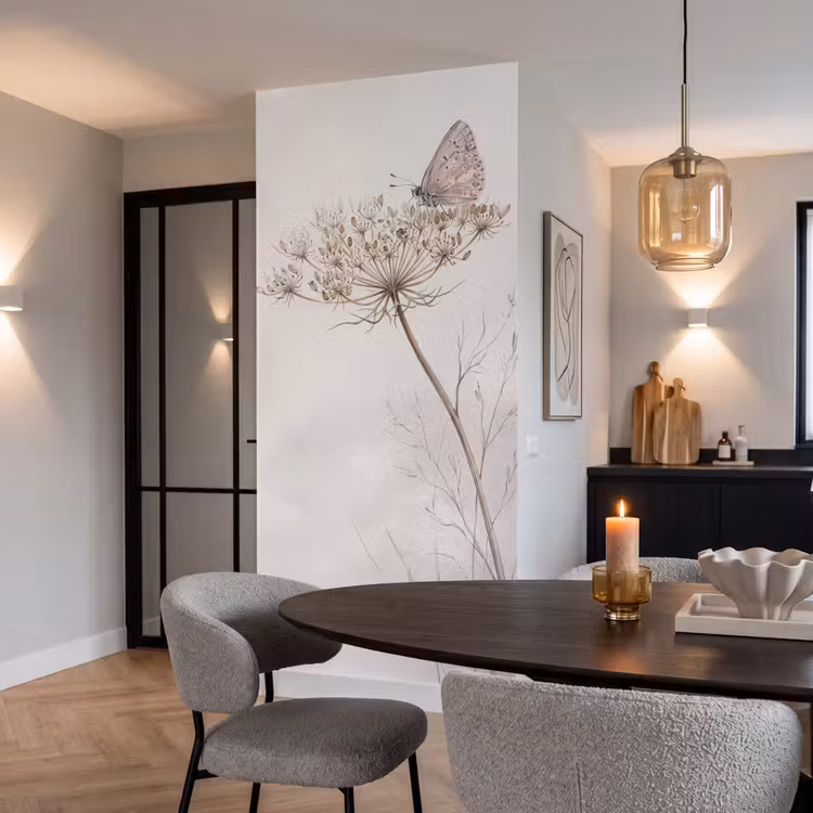 Behang - Vlinder - Bloem -Natuur - Beige — 5