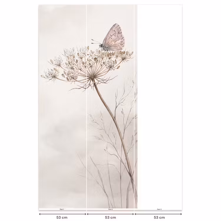 Behang - Vlinder - Bloem -Natuur - Beige — 6