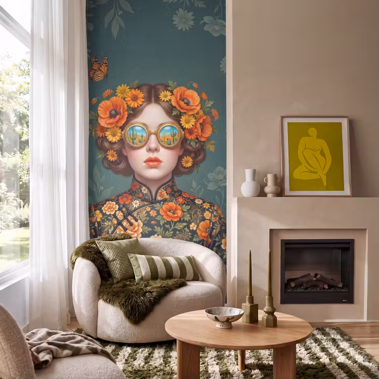 Behang - Portret - Vrouw - Kleurrijk - Expressief — 1