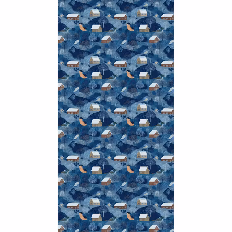 Behang - Huisjes - Vogels - Sneeuw - Winter - Blauw — 2