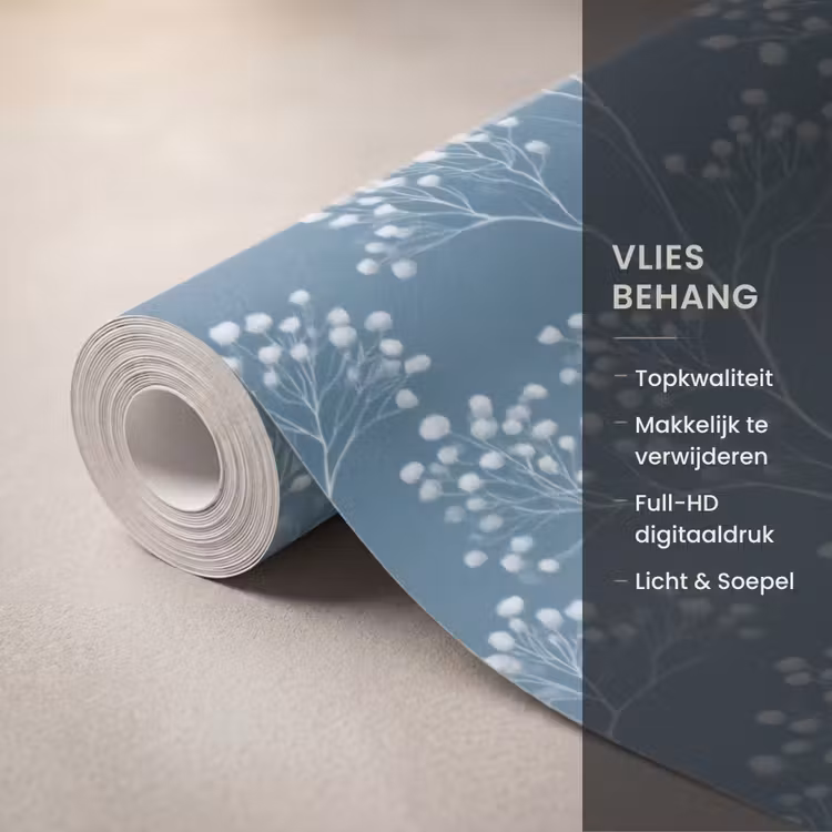 Behang - Takken - Bessen - Patroon - Lichtblauw — 3