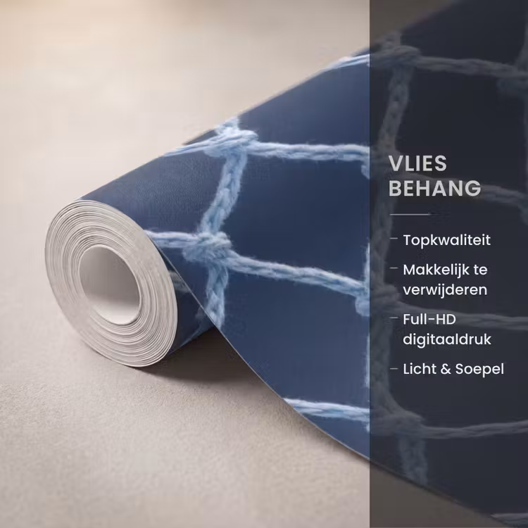 Behang - Visnet - Touw - Patroon - Marineblauw — 3