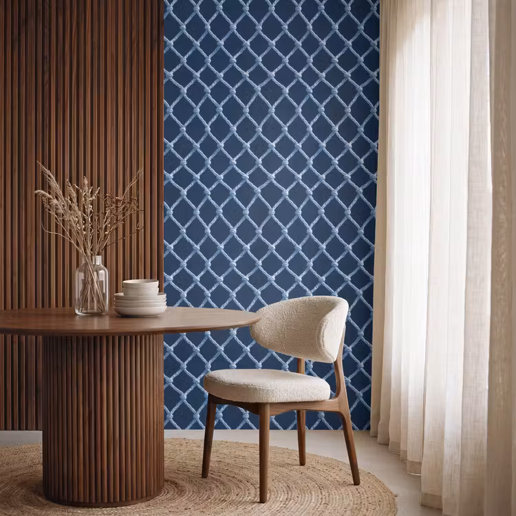 Behang - Visnet - Touw - Patroon - Marineblauw — 4