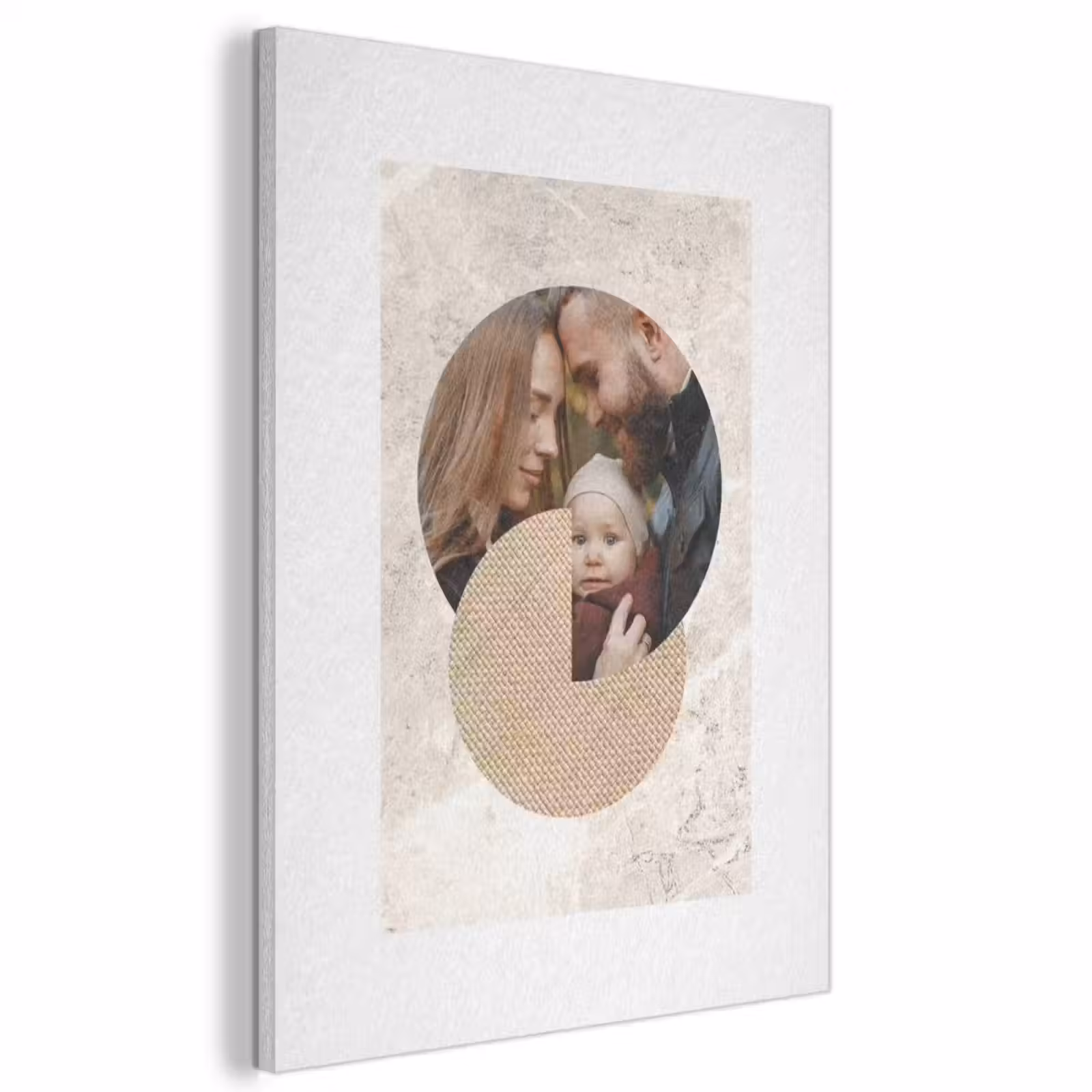 Akoestisch schilderij - Ronde fotocollage met beige textuur en marmeren achtergrond — 1