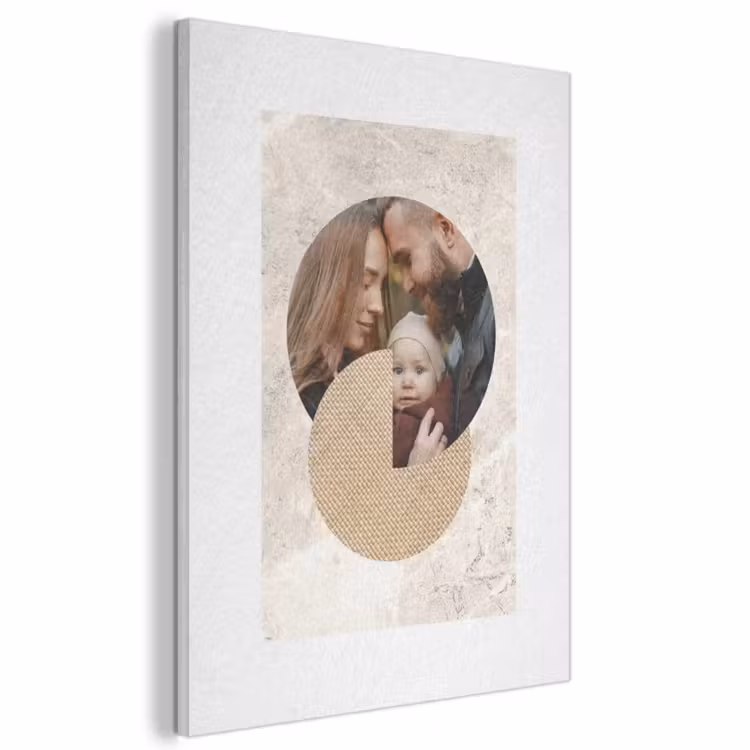 Akoestisch schilderij - Ronde fotocollage met beige textuur en marmeren achtergrond — 1
