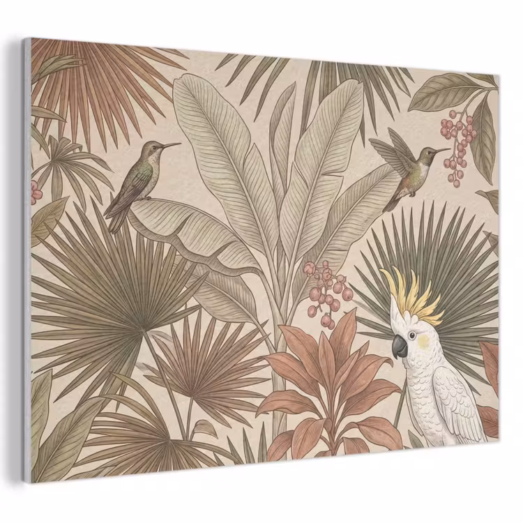 Akoestisch schilderij - Tropisch - Vogels - Beige