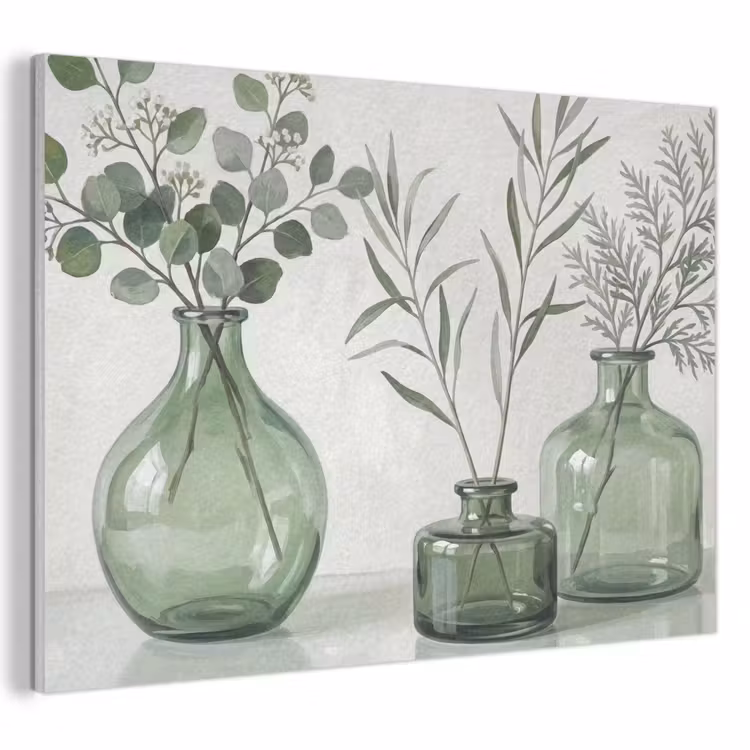 Akoestisch schilderij - Vazen - Bladeren - Groen
