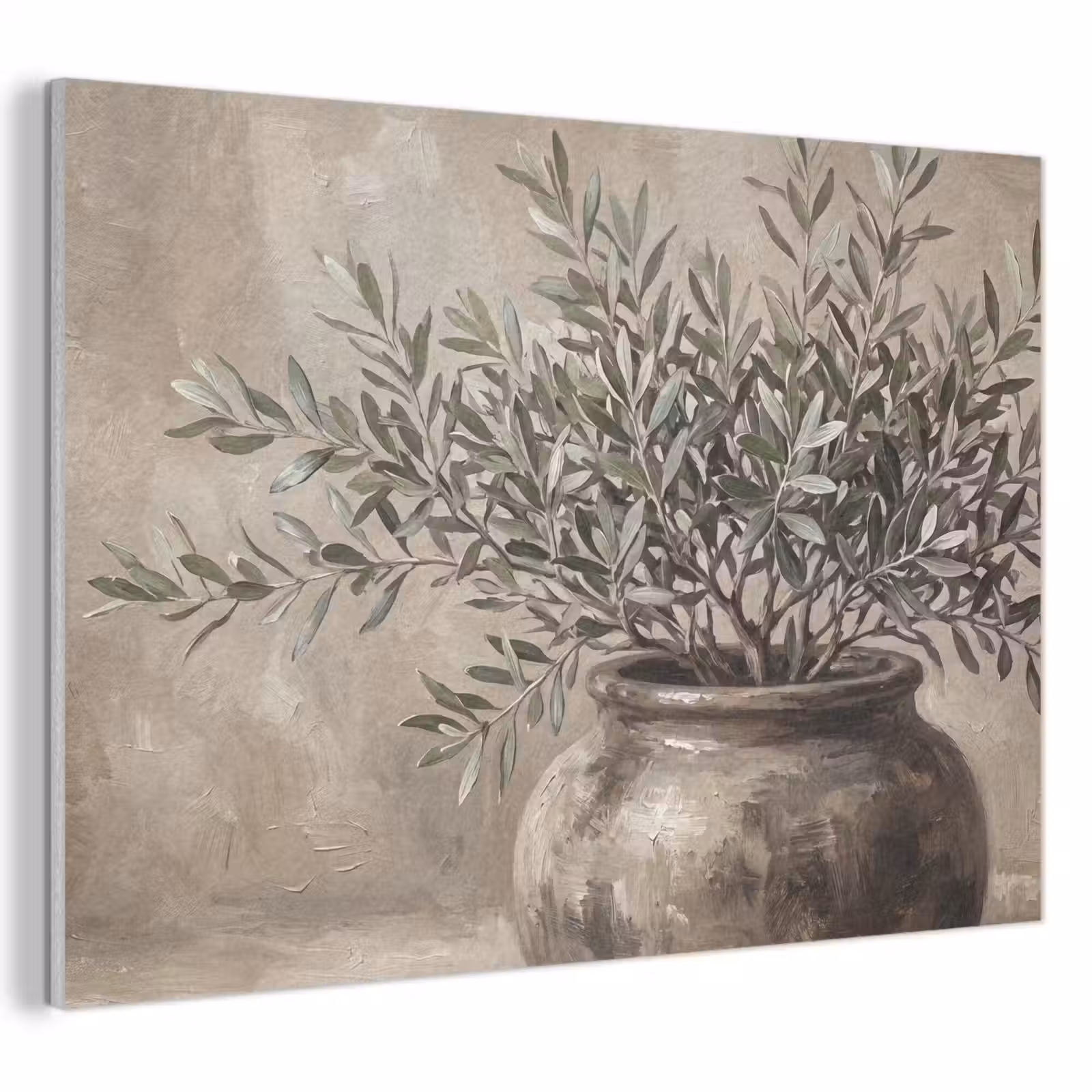 Akoestisch schilderij - Olijfplant - Aardenpot - Abstract - Beige — 1