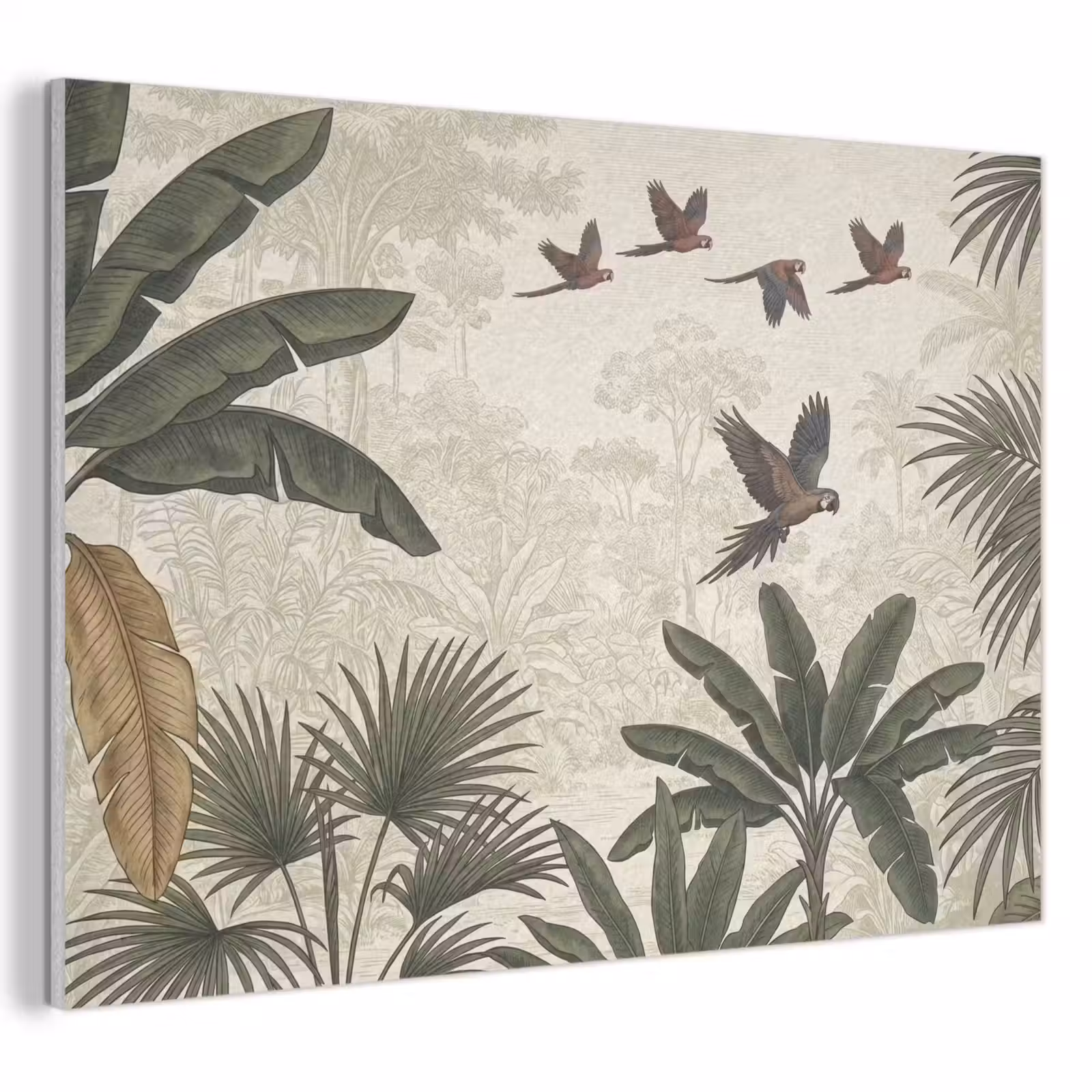 Akoestisch schilderij - Papagaaien - Jungle - Tropisch - Green — 1