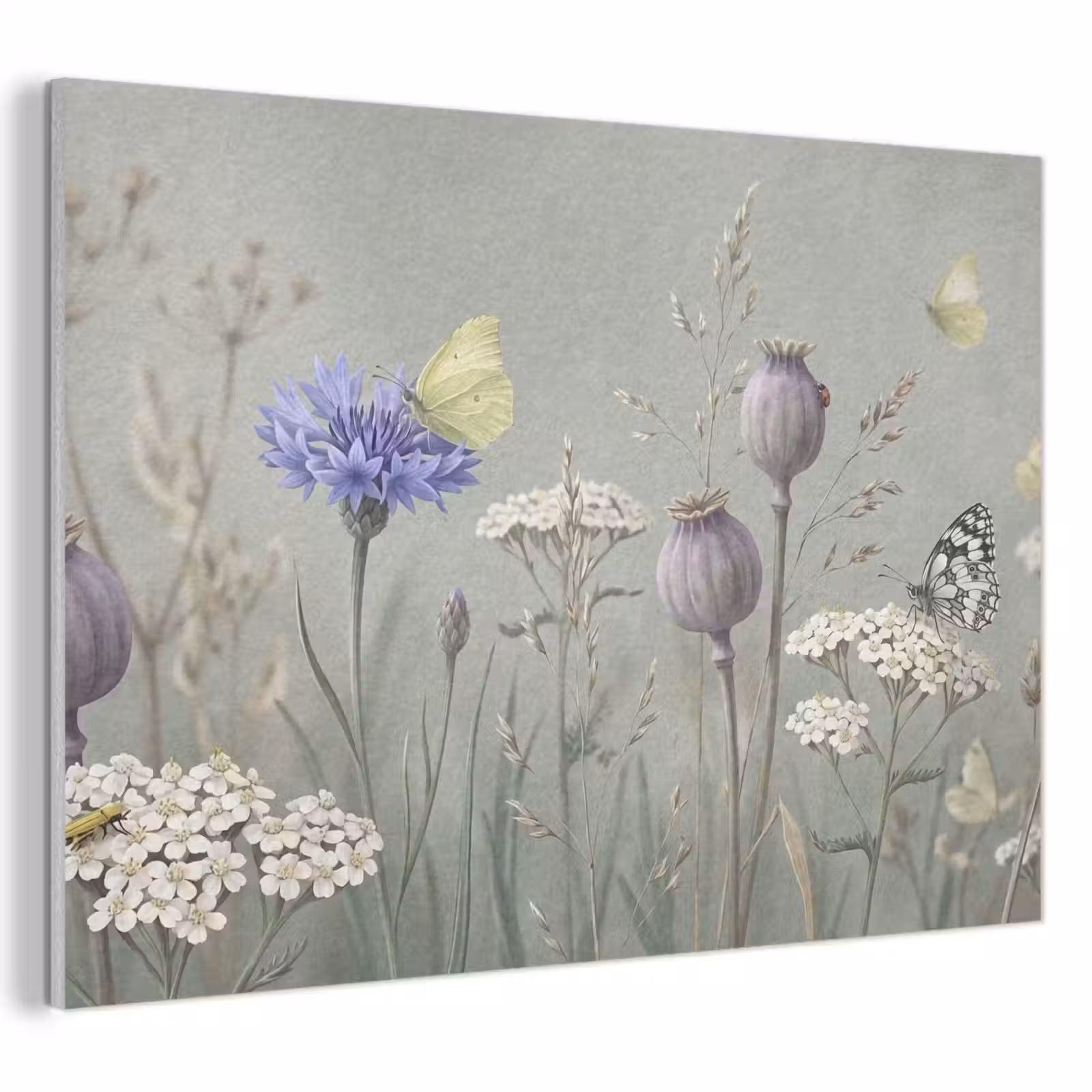 Akoestisch schilderij - Vlinders - Wildbloemen - Illustratie - Kleurrijk — 1