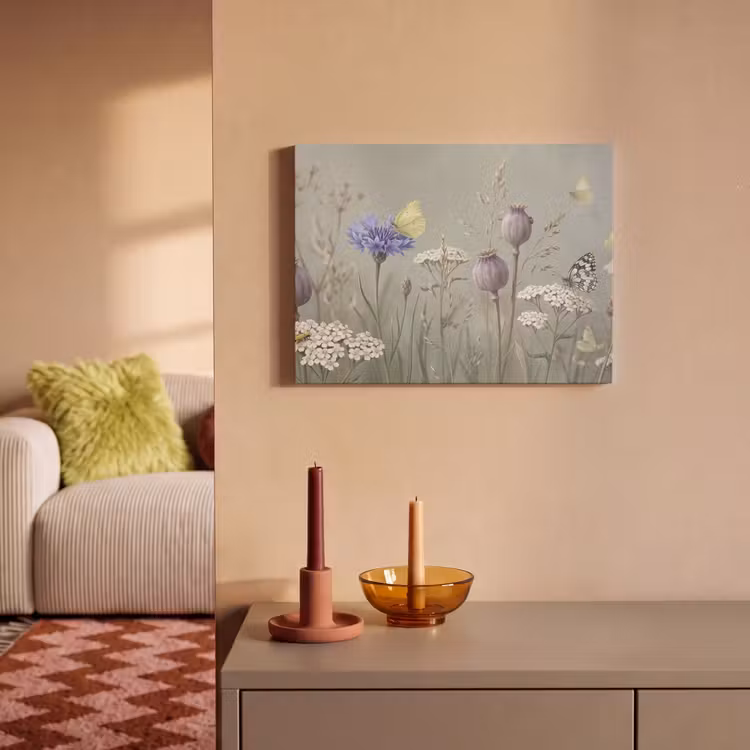 Akoestisch schilderij - Vlinders - Wildbloemen - Illustratie - Kleurrijk — 2