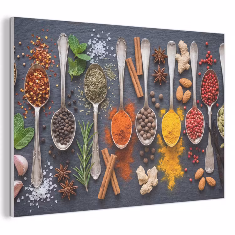 Akoestisch schilderij - Kruiden - Lepels - Culinair - Kleurrijk - Sfeervol