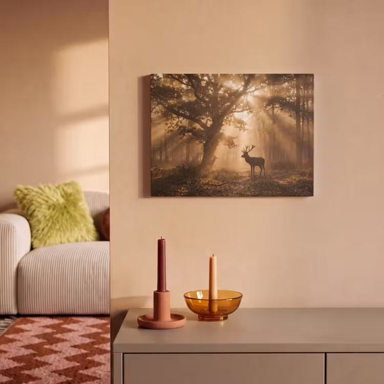 Akoestisch schilderij - Hert - Bos - Mistig - Natuur - Goud — 2