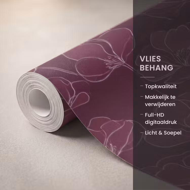 Behang - Bloemen - Patroon - Bordeauxrood — 3