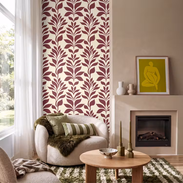 Behang - Abstract - Bladeren - Burgundy — 1