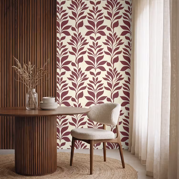 Behang - Abstract - Bladeren - Burgundy — 4