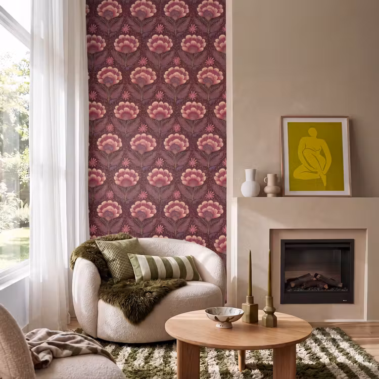 Behang - Bloemen - Waaier - Paars — 1