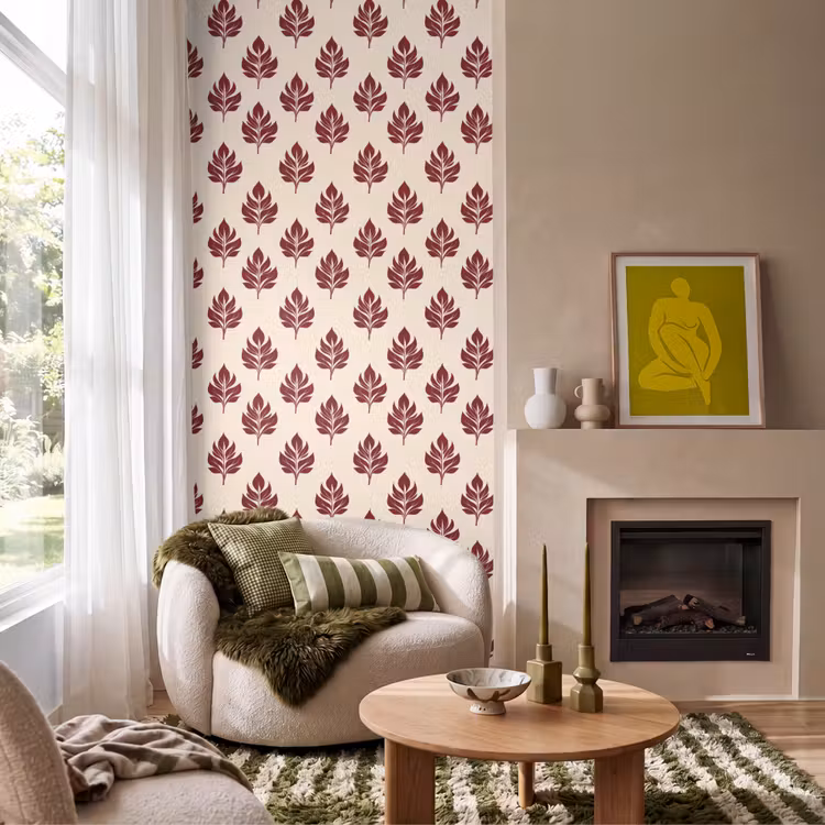 Behang - Botanisch - Patroon - Bordeaux — 1