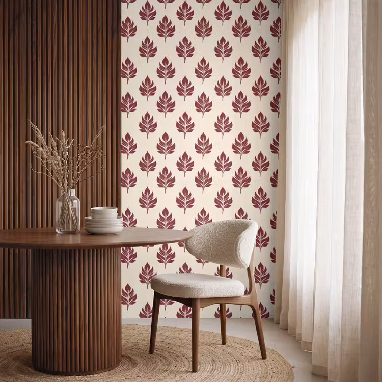 Behang - Botanisch - Patroon - Bordeaux — 4