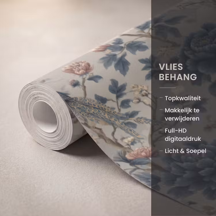 Behang - Pauw - Bloemen - Blauw β 3