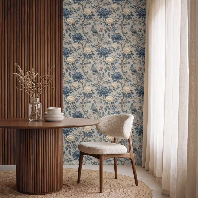 Behang - Pauw - Bloemen - Blauw β 4